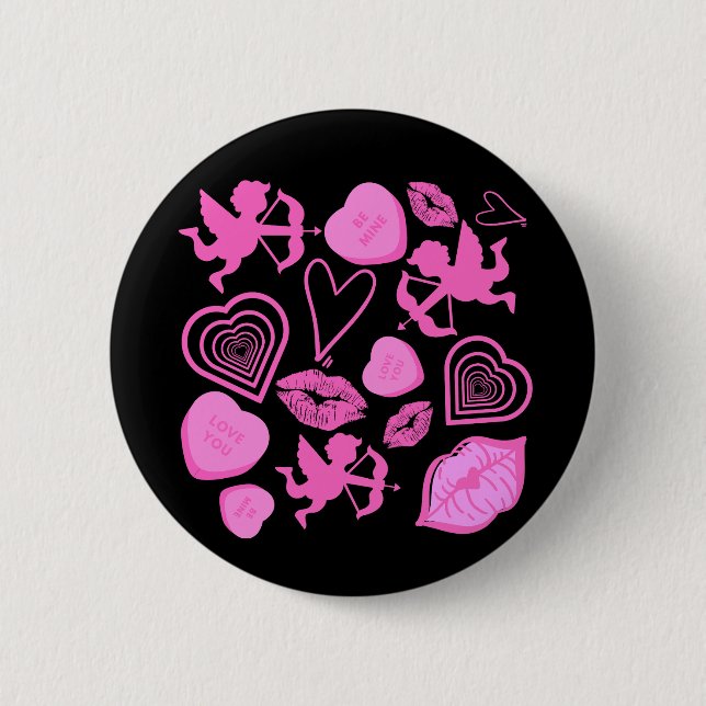 Pink-Valentine-Muster Button (Vorderseite)
