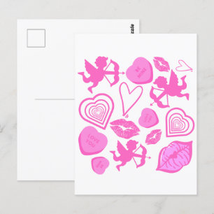 Pink-Valentine-Muster Postkarte