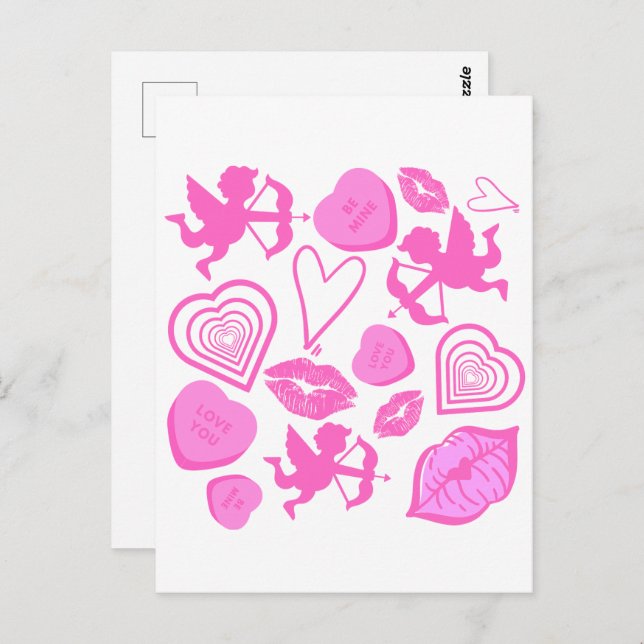 Pink-Valentine-Muster Postkarte (Vorne/Hinten)