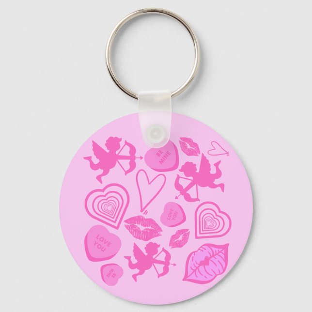 Pink-Valentine-Muster Schlüsselanhänger (Vorderseite)