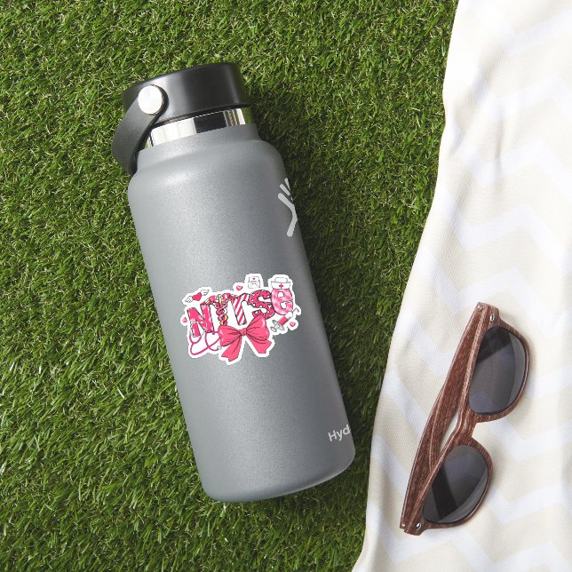 Pink Valentine Nurse, Valentine Coquette Bow Overs Aufkleber (HydroFlask Insitu)