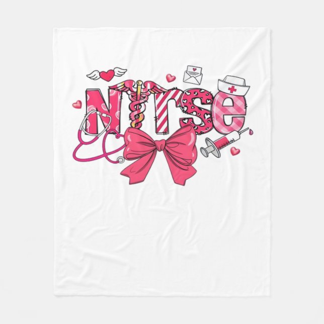 Pink Valentine Nurse, Valentine Coquette Bow Overs Fleecedecke (Vorderseite)