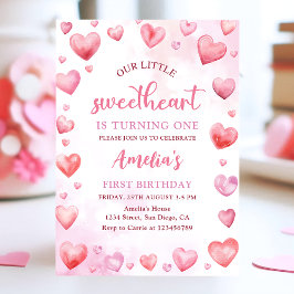 Pink Valentine Sweetheart 1. Geburtstag Einladung