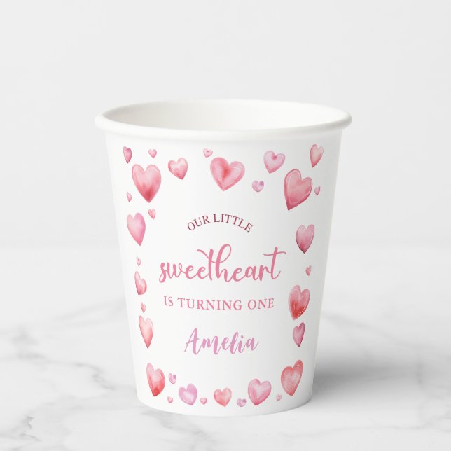 Pink Valentine Sweetheart Birthday Paper Cups Pappbecher (Vorderseite)