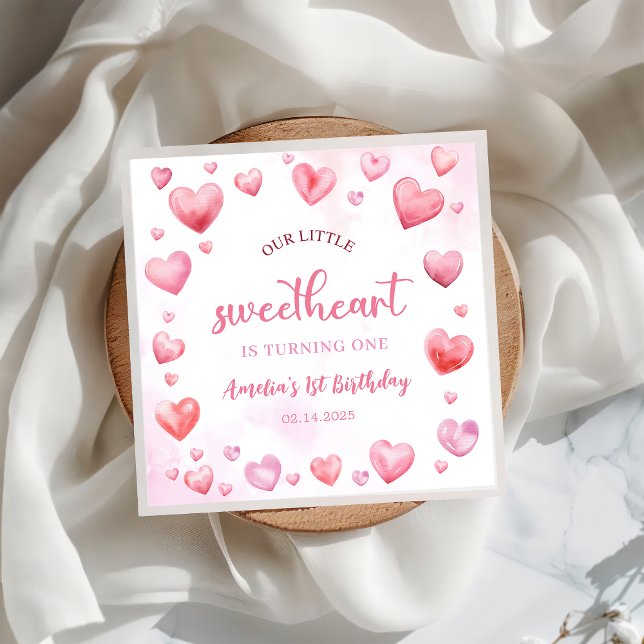 Pink Valentine Sweetheart Birthday Paper Napkin Serviette (Von Creator hochgeladen)