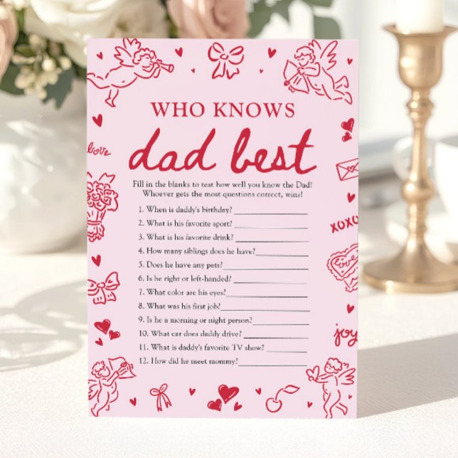 Pink Valentine Who Knows Dad Best Baby Shower Game Einladung (Pink Valentine Who Knows Dad Best Baby Shower Game)
