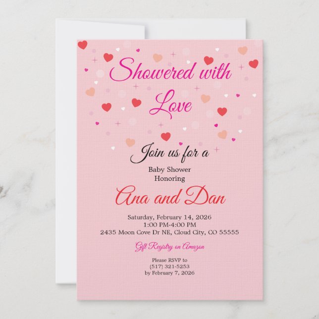 Pink Valentines Day Baby Shower Invitations Einladung (Vorderseite)
