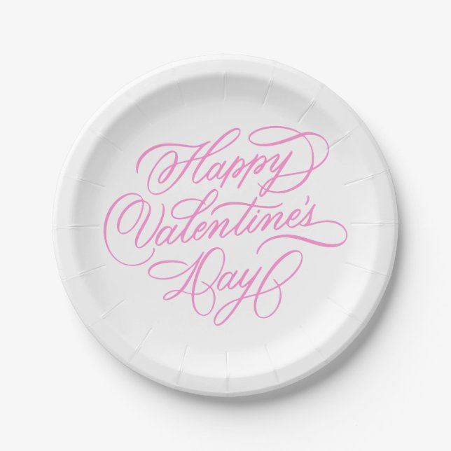 Pink Valentines Day Elegant Calligraphy Pappteller (Vorderseite)