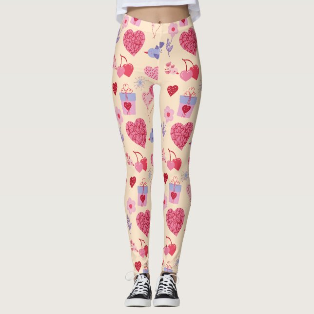 Pink Valentine's Day Icon Pattern Leggings (Vorderseite)