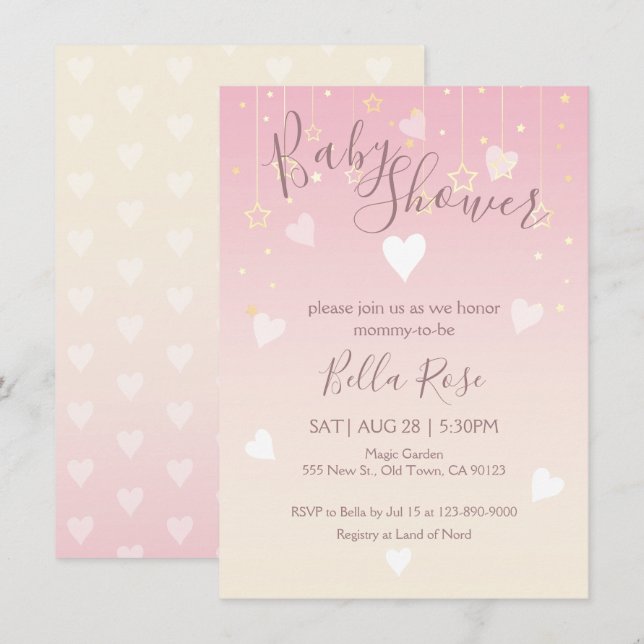 Pink Vanilla Twinkle Little Star Baby Duschkarten Einladung (Vorne/Hinten)