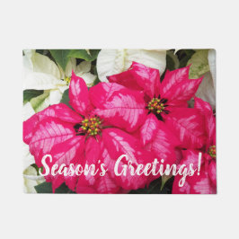 Pink Variegated Poinsettias Holiday Fußmatte