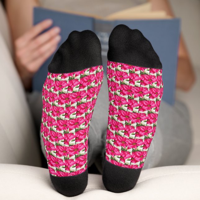 Pink Variegated Poinsettias Pattern Urlaub Socken (Unterseite)