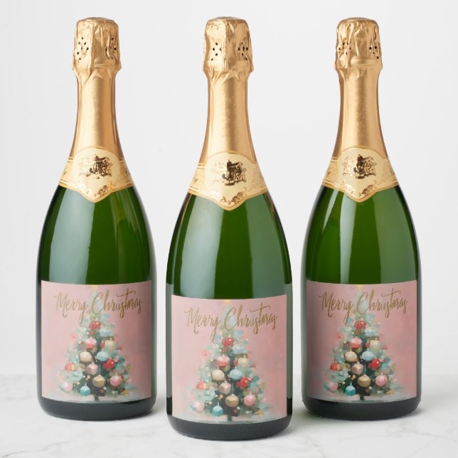 Pink Velvet Christmas Tree Beverage Labels (Flaschen)