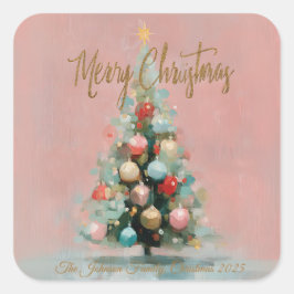Pink Velvet Christmas Tree Foil Holiday Postcard Quadratischer Aufkleber