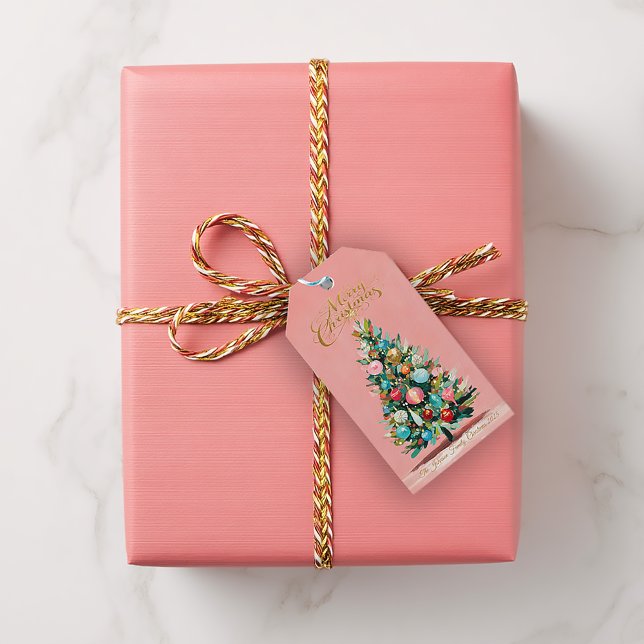 Pink Velvet Christmas Tree Holiday  Geschenkanhänger (Delicate Beautiful Pastel Pink "Merry Christmas" Gift Tag )