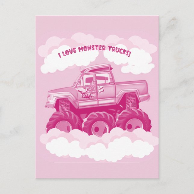 Pink Version I Love Monster Trucks Image      Einladungspostkarte (Vorderseite)