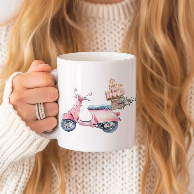 Pink Vespa Weihnachtsreise Kaffeetasse (Pink Vespa Christmas Shopping Trip Mug)
