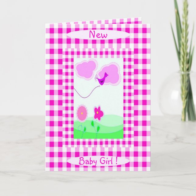 Pink Vichy New Baby Girl Ankündigung (Vorderseite)