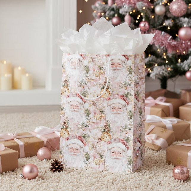 Pink Victorian Santa Claus Christmas Holiday  Mittlere Geschenktüte (Von Creator hochgeladen)