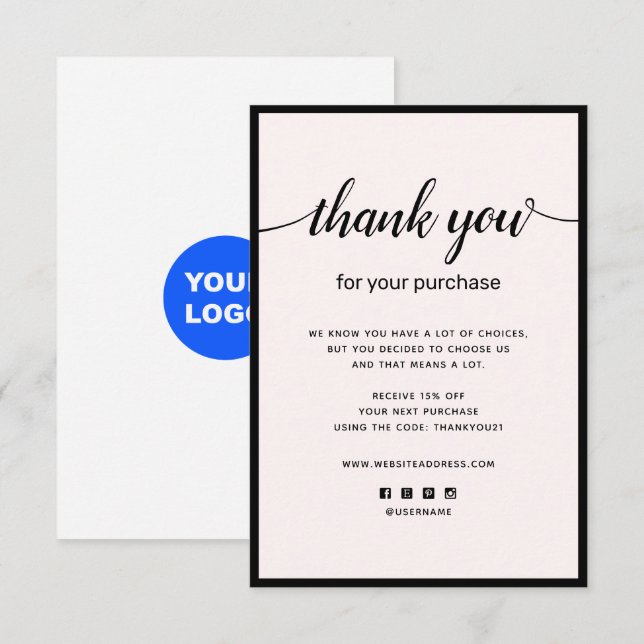 Pink Vielen Dank für Ihre Einkaufskarte Mitteilungskarte (Vorne/Hinten)