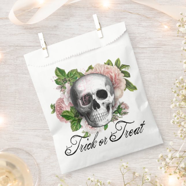 Pink Viktorianisch Gothic Skull Damask Halloween Geschenktütchen (Ausgeschnitten)