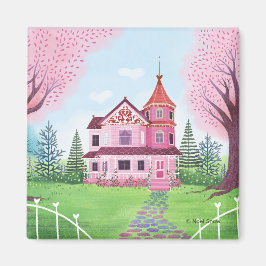Pink Viktorianisch House & Cherry Blossom Magnet