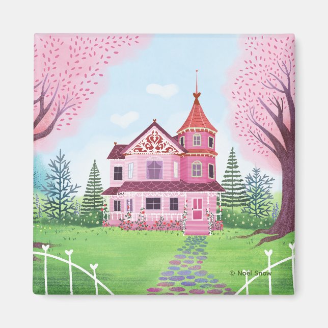 Pink Viktorianisch House & Cherry Blossom Magnet (Vorne)