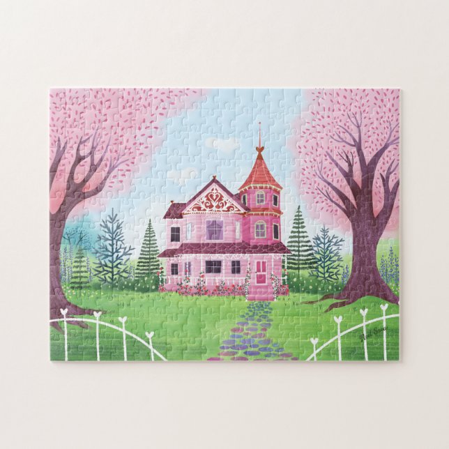 Pink Viktorianisch House & Cherry Blossom Puzzle (Horizontal)