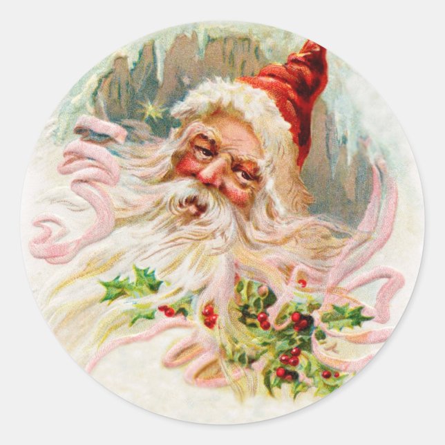Pink Viktorianisch Santa Runder Aufkleber (Vorderseite)