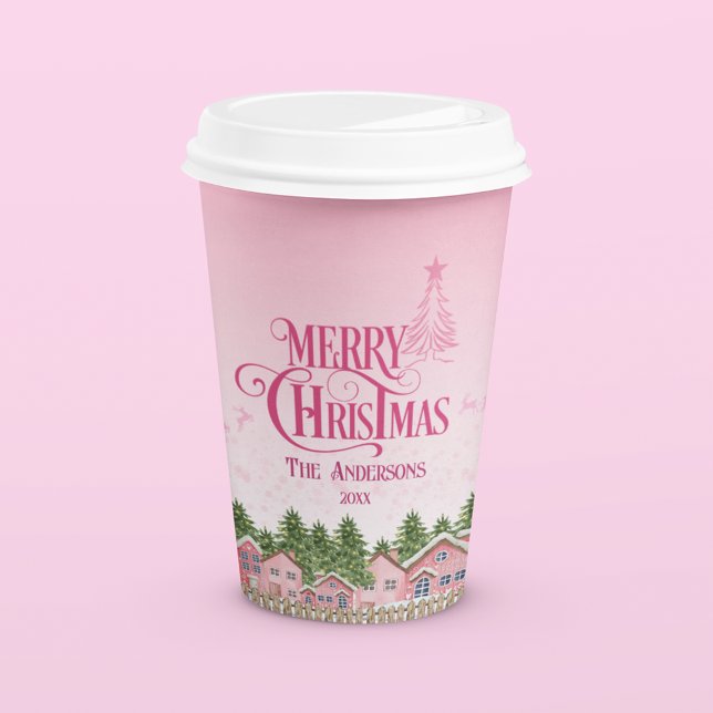 Pink Village Frohe Weihnachts-Party Papier Cup Pappbecher (Von Creator hochgeladen)