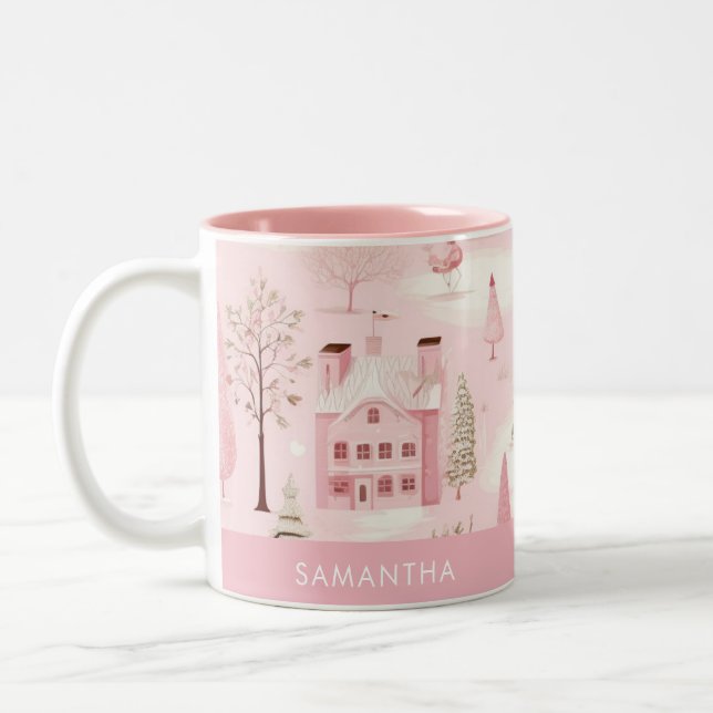 Pink Village Winter Weihnachten Tasse (Links)