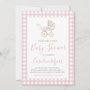 Pink Vintag Baby Carriage Baby Dusche Einladung