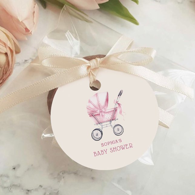 Pink Vintag Baby Carriage Baby Dusche Geschenkanhänger (Von Creator hochgeladen)