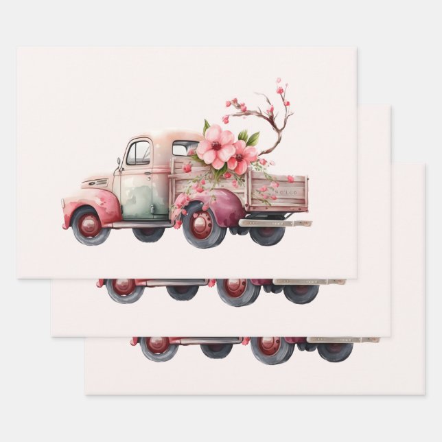 Pink Vintag Bauer Truck Geschenkpapier Set (Set)