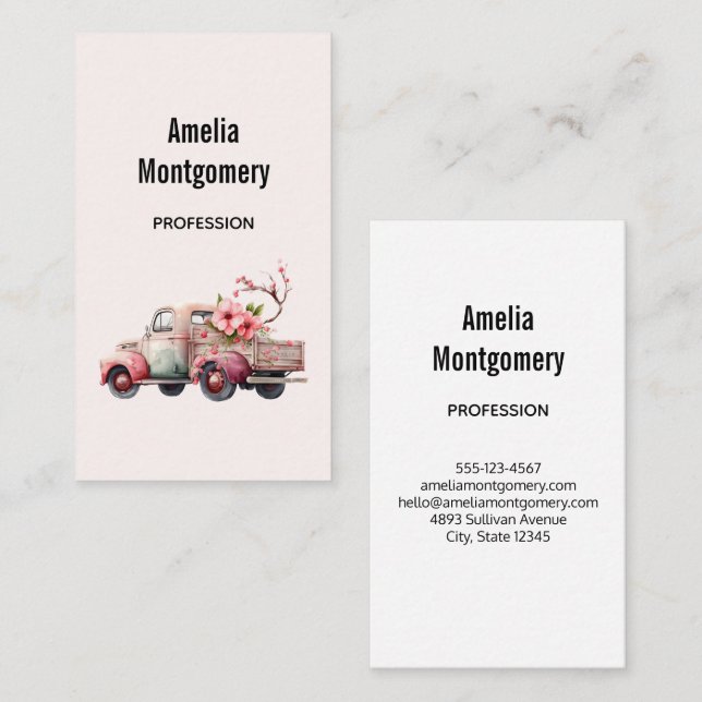 Pink Vintag Bauer Truck Visitenkarte (Vorne/Hinten)