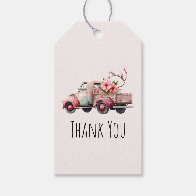 Pink Vintag Bauern LKW Danke Geschenkanhänger (Vorderseite)