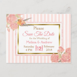 PInk Vintag Bird Floral Wedding Save the Date Ankündigungspostkarte