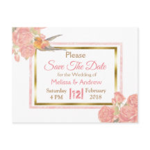 PInk Vintag Bird Floral Wedding Save the Date