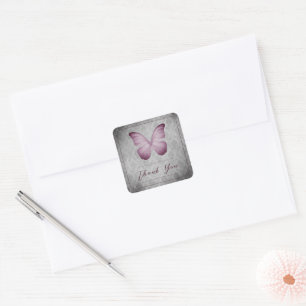 Pink Vintag Butterfly Damask Hochzeit Danke Quadratischer Aufkleber
