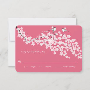 Pink Vintag Cherry Blossom Chickadee Wedding RSVP Karte