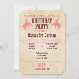 Pink Vintag Cowboy Geburtstagseinladung Einladung