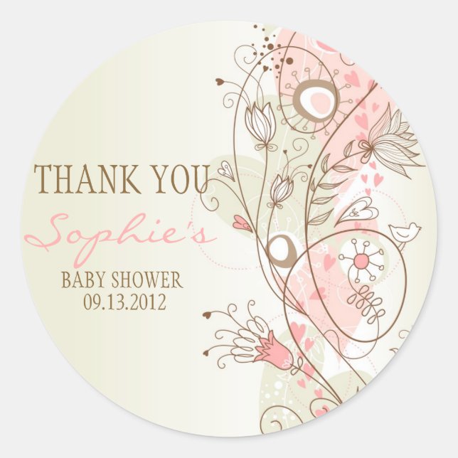 Pink Vintag Floral Baby Dusche Danke Sticker (Vorderseite)