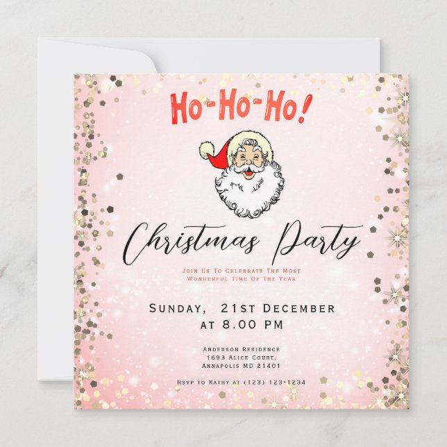 Pink Vintag Jolly Santa Lächeln Weihnachten Einladung (Vorderseite)