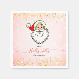 Pink Vintag Jolly Santa Lächeln Weihnachten Serviette
