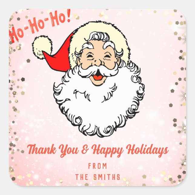 Pink Vintag Jolly Weihnachten Vielen Dank Quadratischer Aufkleber (Vorderseite)