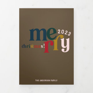 Pink Vintag Merry Christmas Multiphoto Dreifach Gefaltete Urlaubskarte