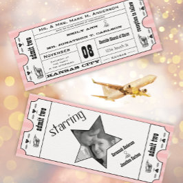 Pink Vintag Modern Typografy Ticket Wedding Einladung