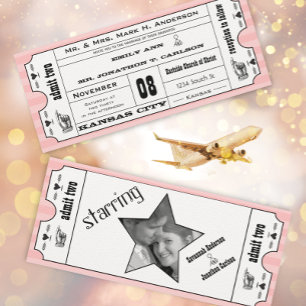 Pink Vintag Modern Typografy Ticket Wedding Einladung