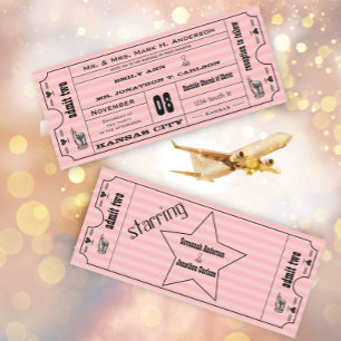 Pink Vintag Modern Typografy Ticket Wedding Einladung