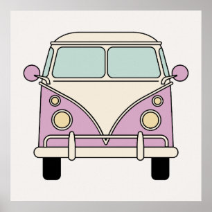 Pink Vintag Retro Camper Van Bus Poster
